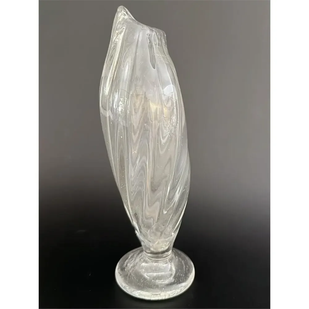 Loren Mauds Handblown Glass Vase Signed Swirl Art Glass 7.5 Inch Free Shipping